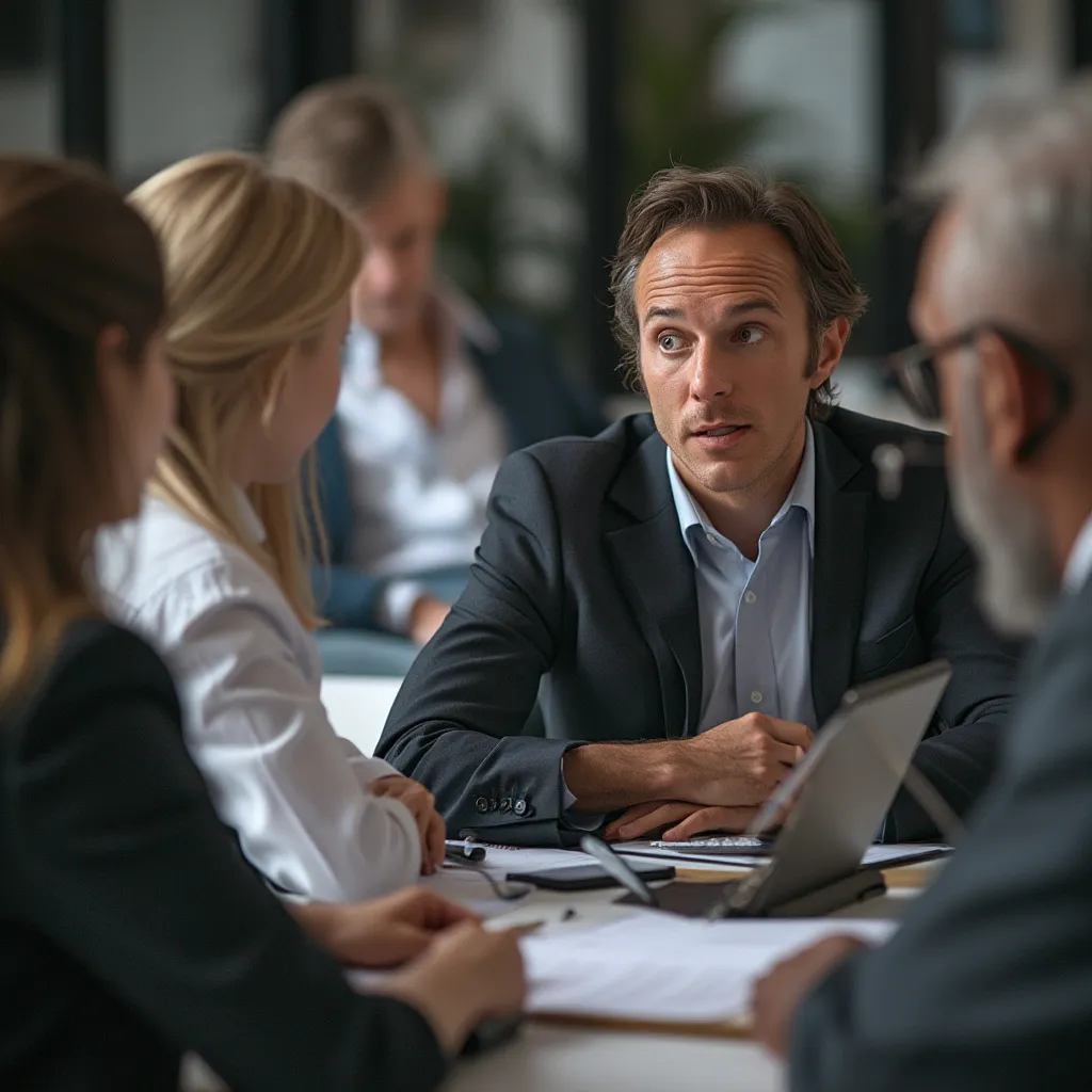 Présentateur de webinaire devant un écran de stratégie digitale